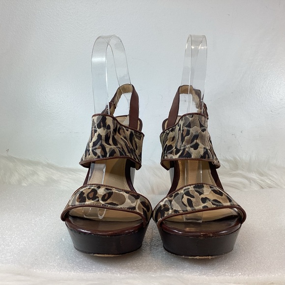 COACH CAMO WOODEN WEDGE HEEL SLINGBACK SANDALS SZ 7.5 - Picture 3 of 11